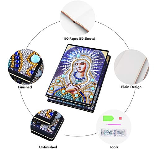 DIY 5D Notebook with Diamond Painting Cover Kits Special Shaped Faux Leather Plain Journal Notepad Premium Thick Paper A5 